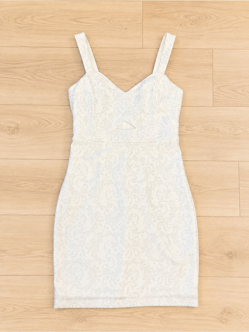 Guess Los Angeles Jacquard Cutout Mini Dress Bodycon White Silver